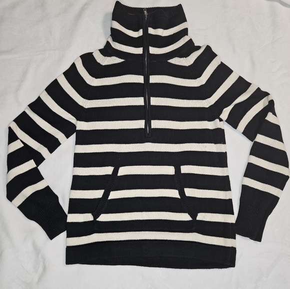 Lauren Jeans Co Ralph Lauren womens L cable knit 1/4 zip black & white p - Picture 5 of 8